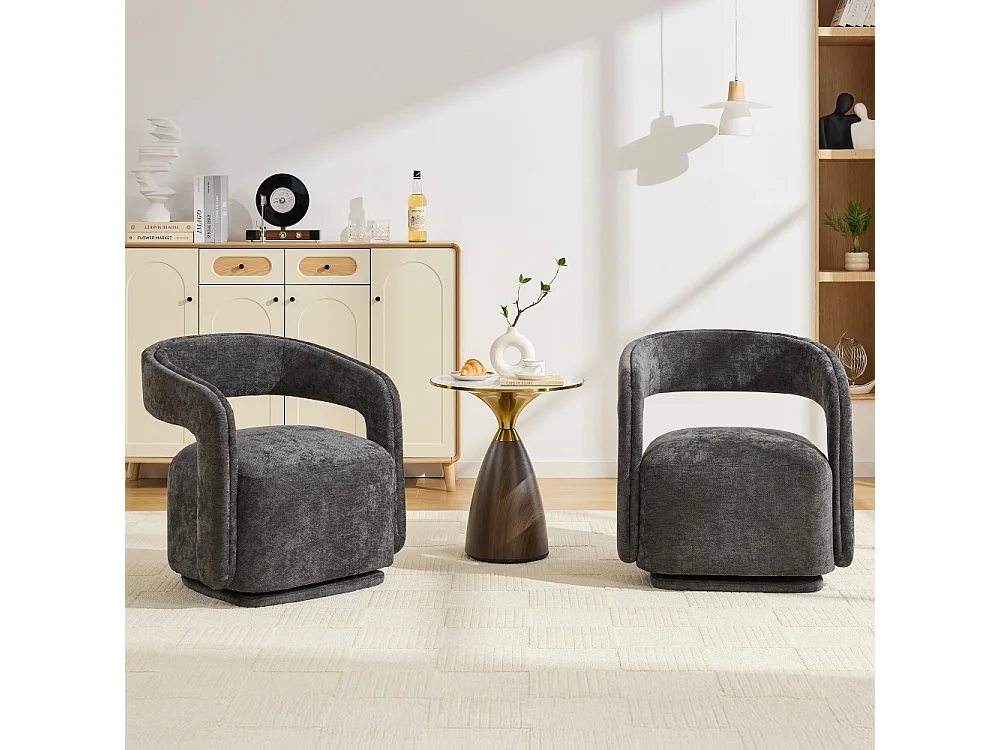 360° drehbarer Sessel, strukturierter Chenille-Stuhl, ergonomisch gestaltete Lounge für Wohnzimmer und Lesen