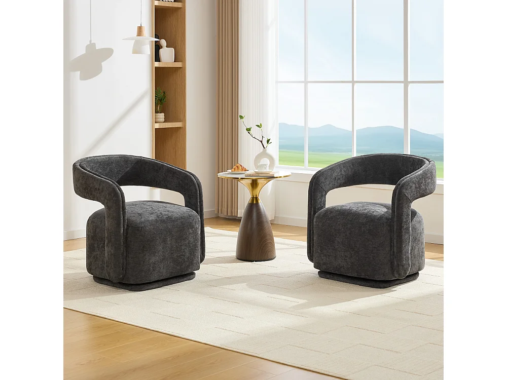 360° drehbarer Sessel, strukturierter Chenille-Stuhl, ergonomisch gestaltete Lounge für Wohnzimmer und Lesen