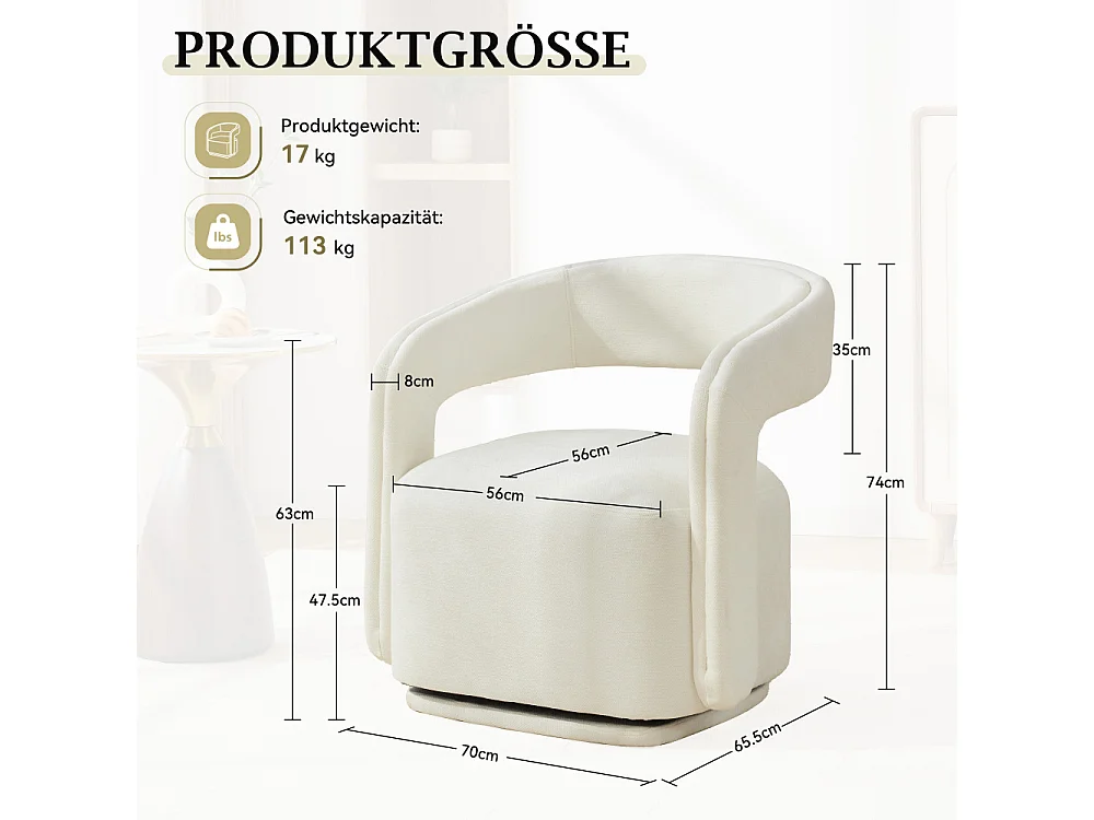 Fauteuil girevole a 360° in tessuto chenille testurizzato, poltrona lounge ergonomica dal design moderno per soggiorno e angolo lettura