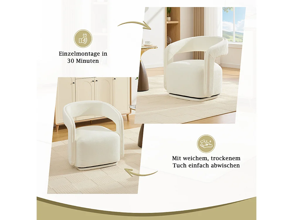 Fauteuil girevole a 360° in tessuto chenille testurizzato, poltrona lounge ergonomica dal design moderno per soggiorno e angolo lettura