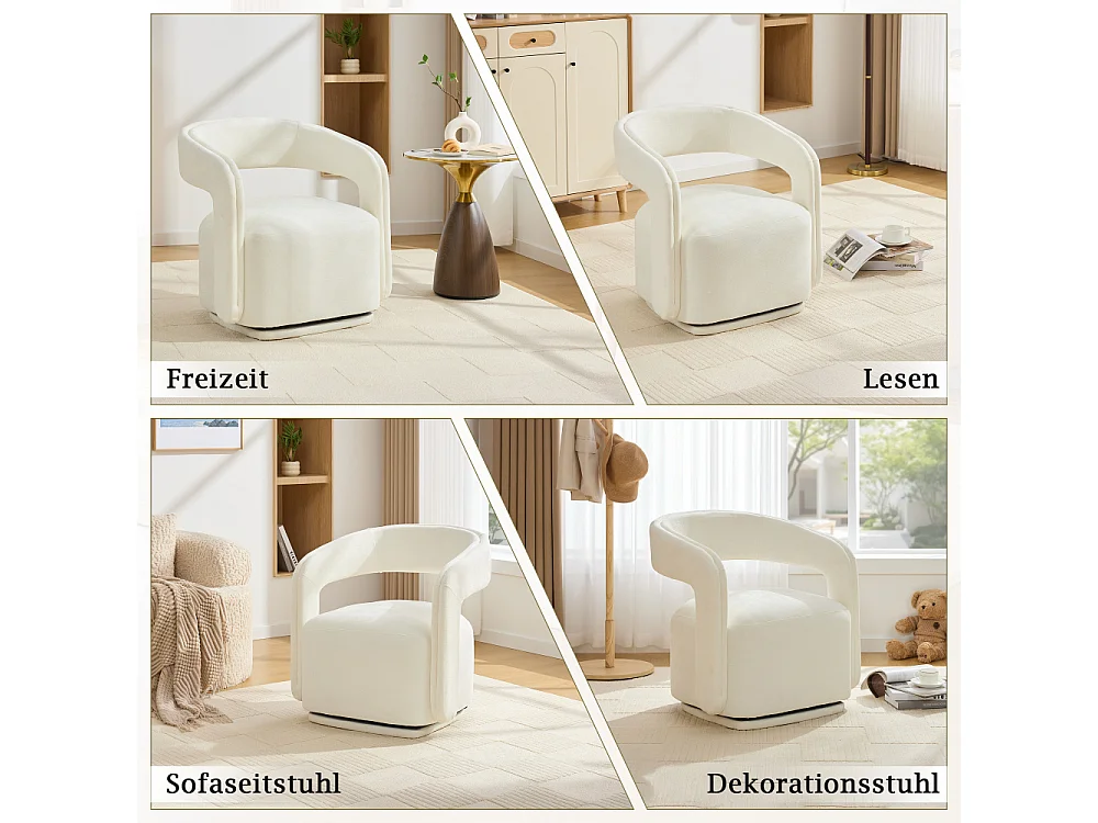 Fauteuil girevole a 360° in tessuto chenille testurizzato, poltrona lounge ergonomica dal design moderno per soggiorno e angolo lettura