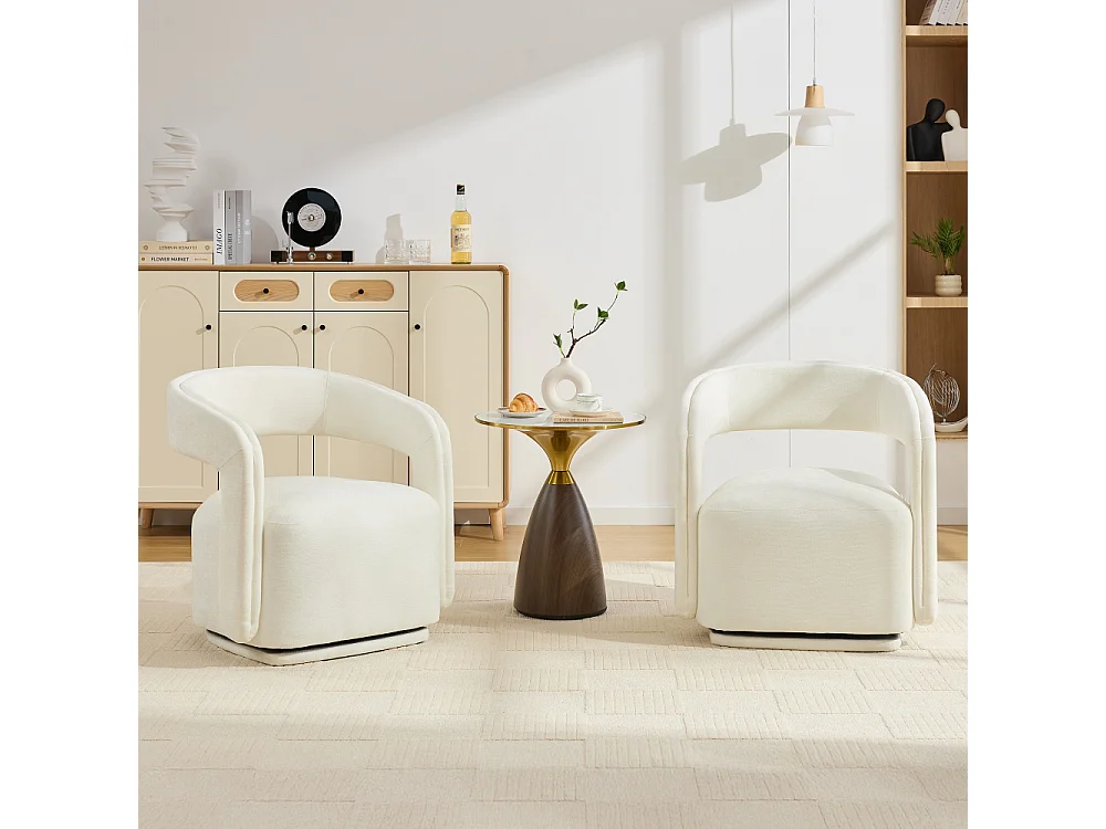 Fauteuil girevole a 360° in tessuto chenille testurizzato, poltrona lounge ergonomica dal design moderno per soggiorno e angolo lettura