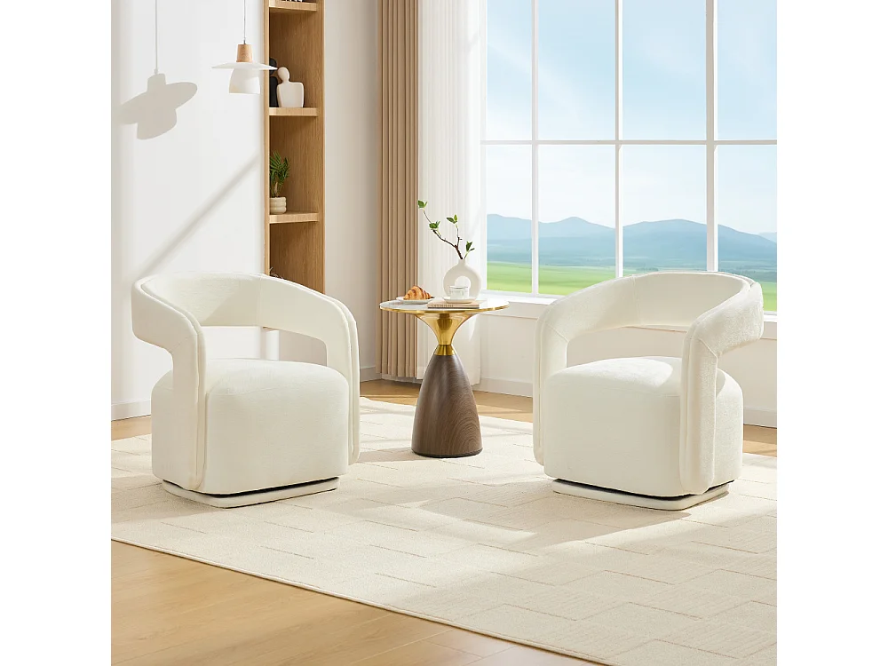 Fauteuil girevole a 360° in tessuto chenille testurizzato, poltrona lounge ergonomica dal design moderno per soggiorno e angolo lettura