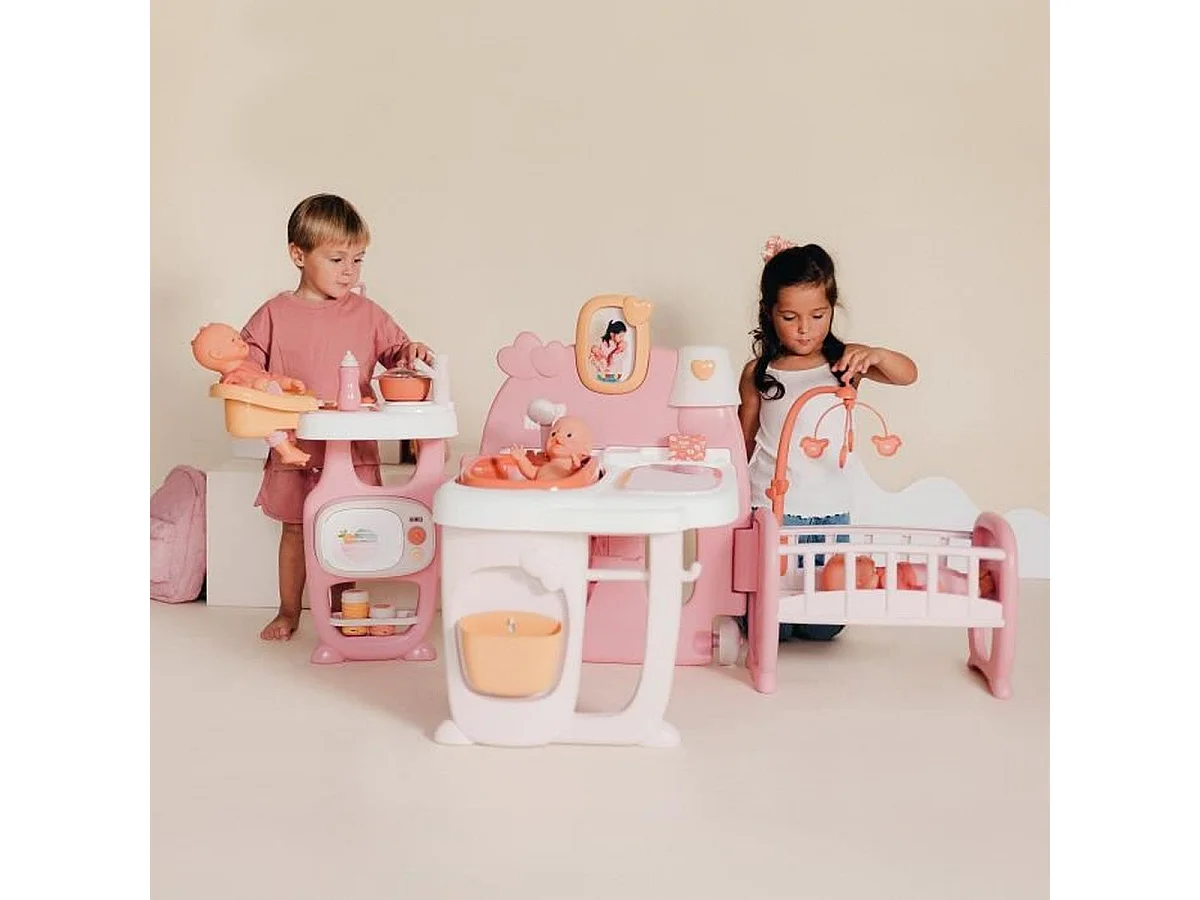 Smoby Grande Maison des Bébés pliable avec 19 accessoires – Maison de poupéé/aire de puériculture