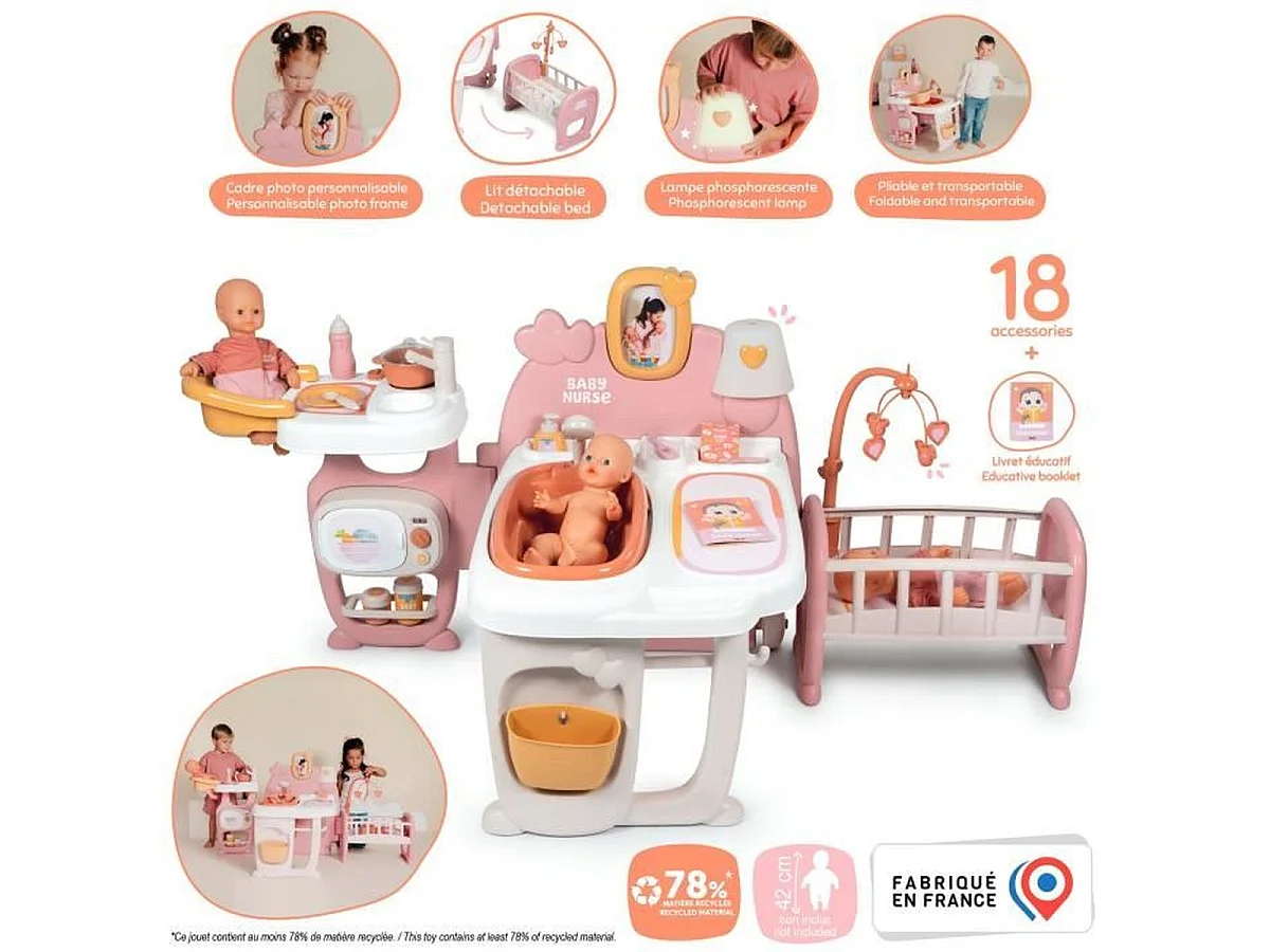Smoby Grande Maison des Bébés pliable avec 19 accessoires – Maison de poupéé/aire de puériculture
