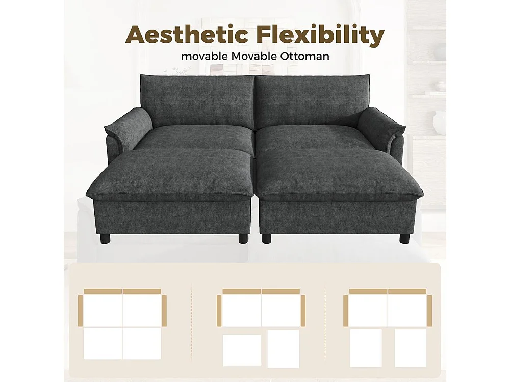 Cloud Modulares Chenille-Sofa mit mobilem Stauraum-Hocker und tiefem Sitz, 216*82*77 cm