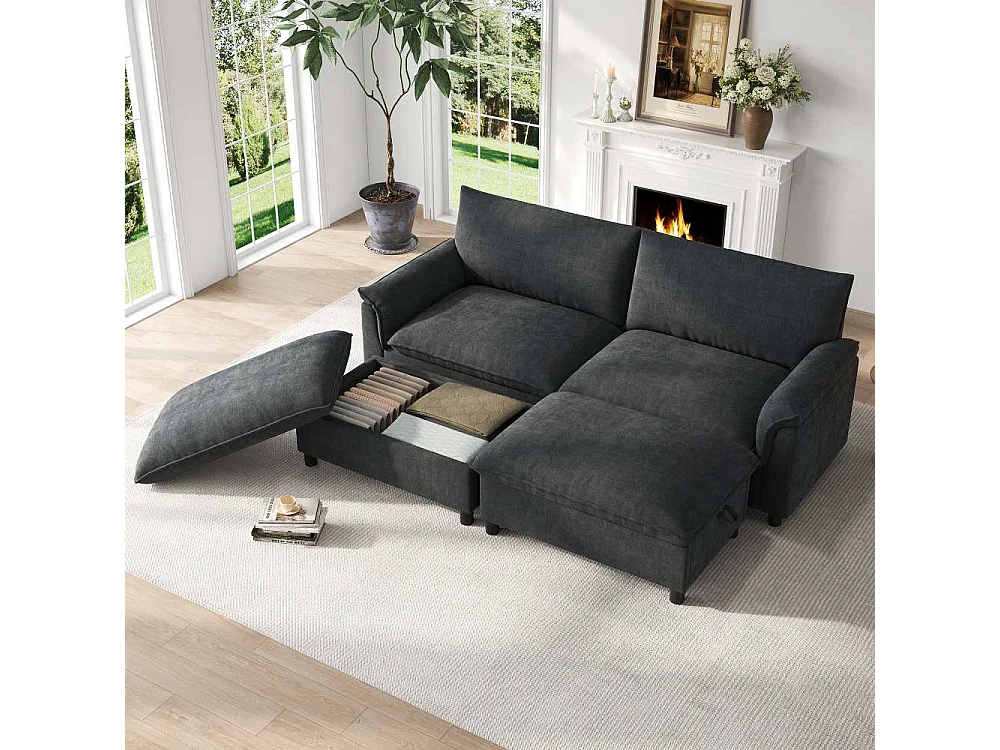 Cloud Modulares Chenille-Sofa mit mobilem Stauraum-Hocker und tiefem Sitz, 216*82*77 cm