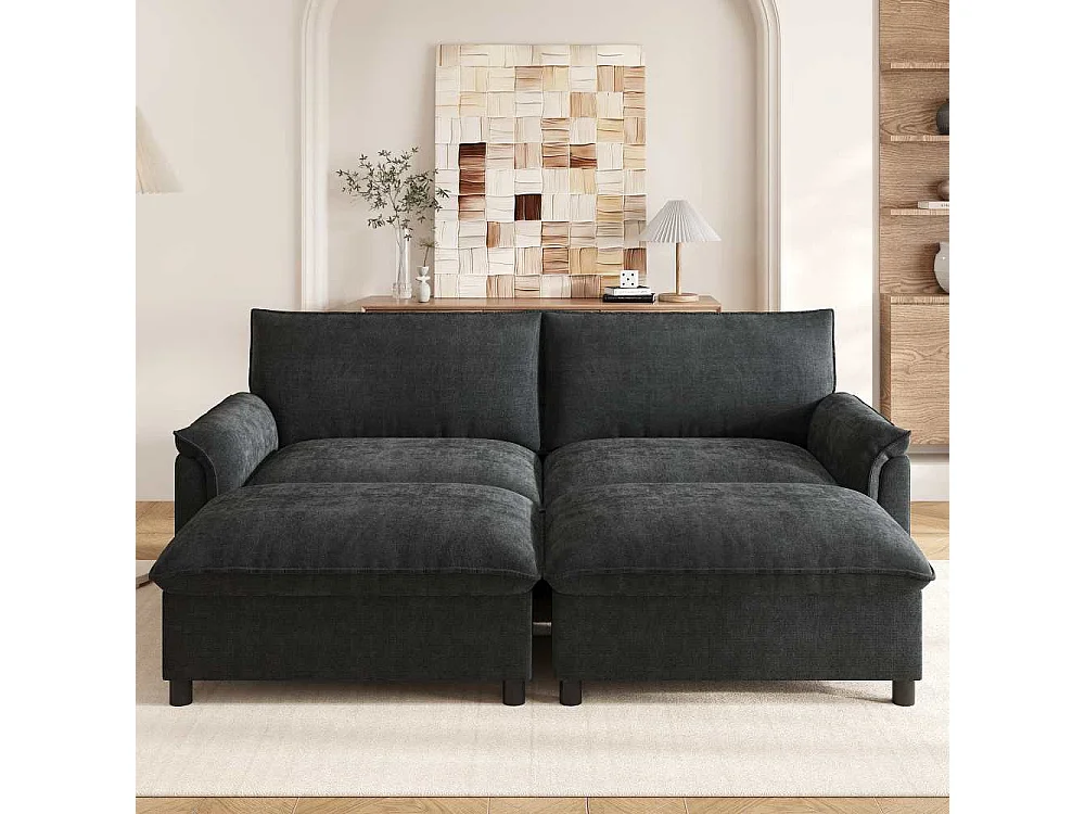 Cloud Modulares Chenille-Sofa mit mobilem Stauraum-Hocker und tiefem Sitz, 216*82*77 cm