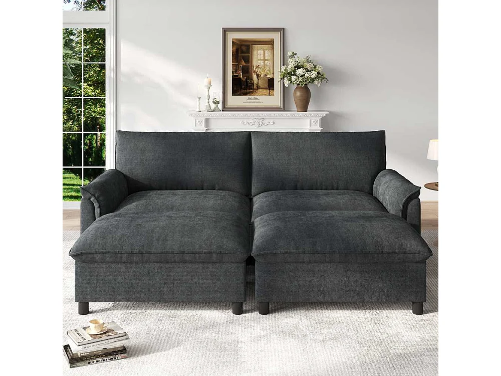 Cloud Modulares Chenille-Sofa mit mobilem Stauraum-Hocker und tiefem Sitz, 216*82*77 cm