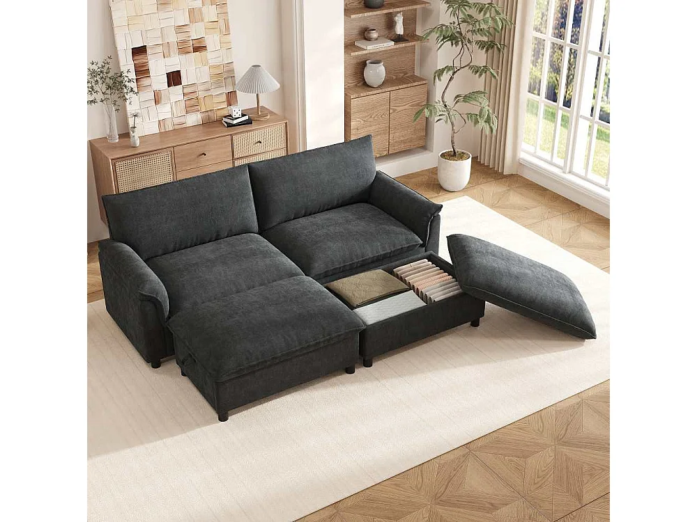 Cloud Modulares Chenille-Sofa mit mobilem Stauraum-Hocker und tiefem Sitz, 216*82*77 cm
