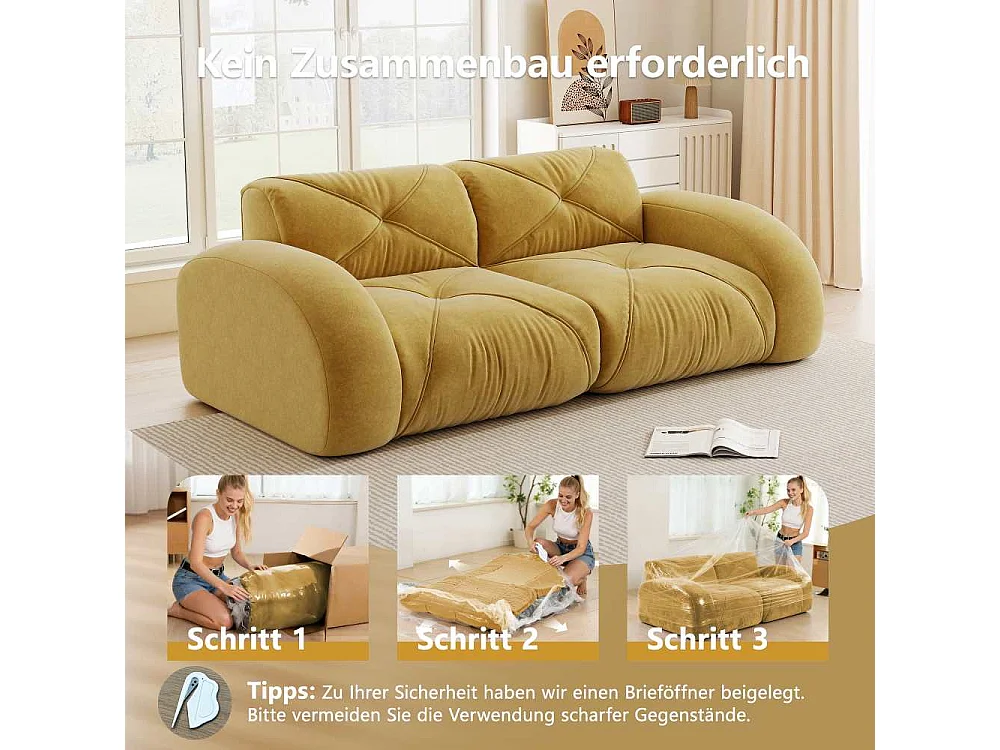 Sofa modulable sans cadre 2 places en mousse 32D haute densité tissu chenille doux design sans montage confort salon