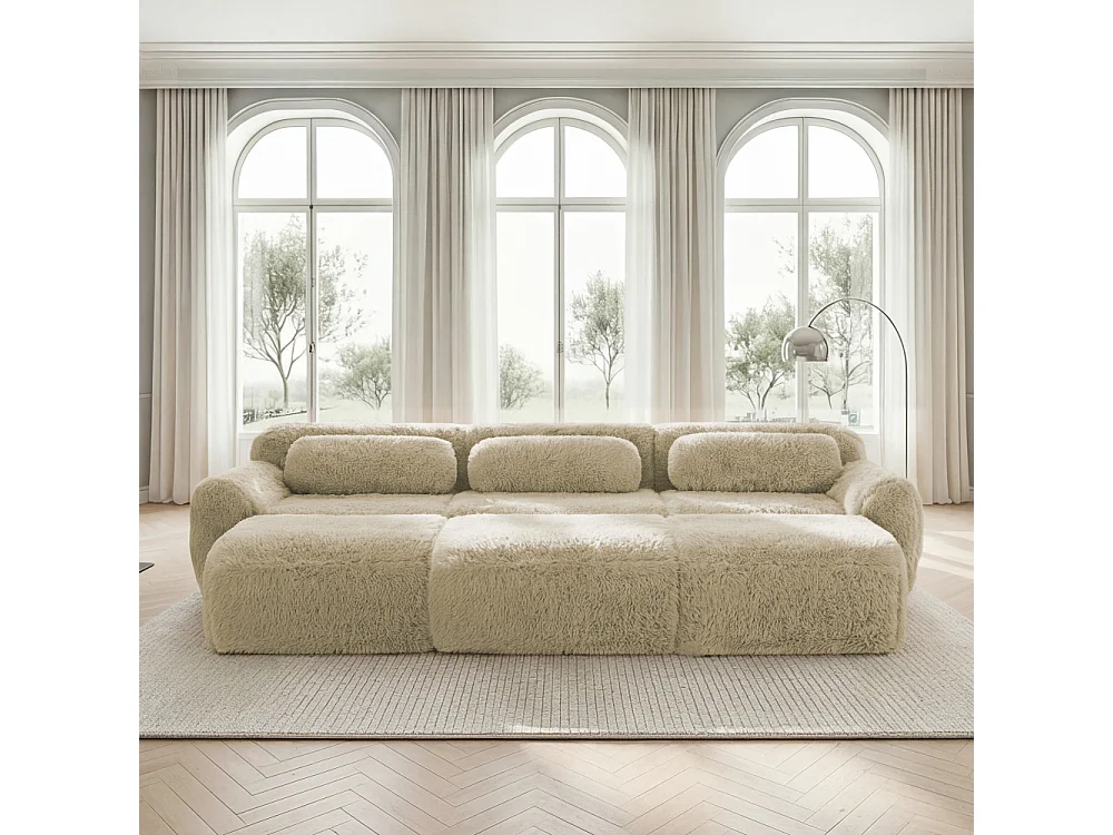 Cloud Modulaire bank Pluche frameloze bank 3-zits 3 hockers Converteerbare slaapbank Ultrazachte stof HR-schuim Comfortabele woonkamer