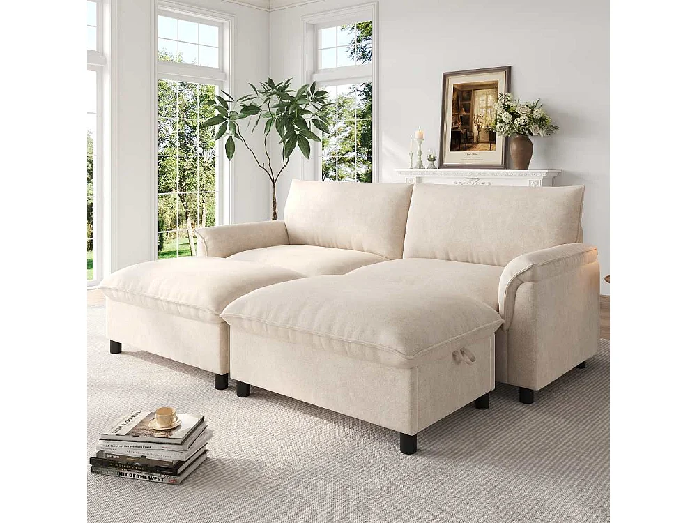 Cloud Modulares Chenille-Sofa mit mobilem Stauraum-Hocker und tiefem Sitz, 216*82*77 cm