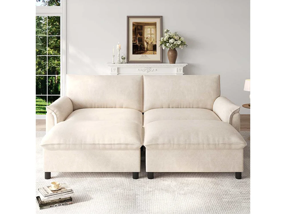 Cloud Modulares Chenille-Sofa mit mobilem Stauraum-Hocker und tiefem Sitz, 216*82*77 cm