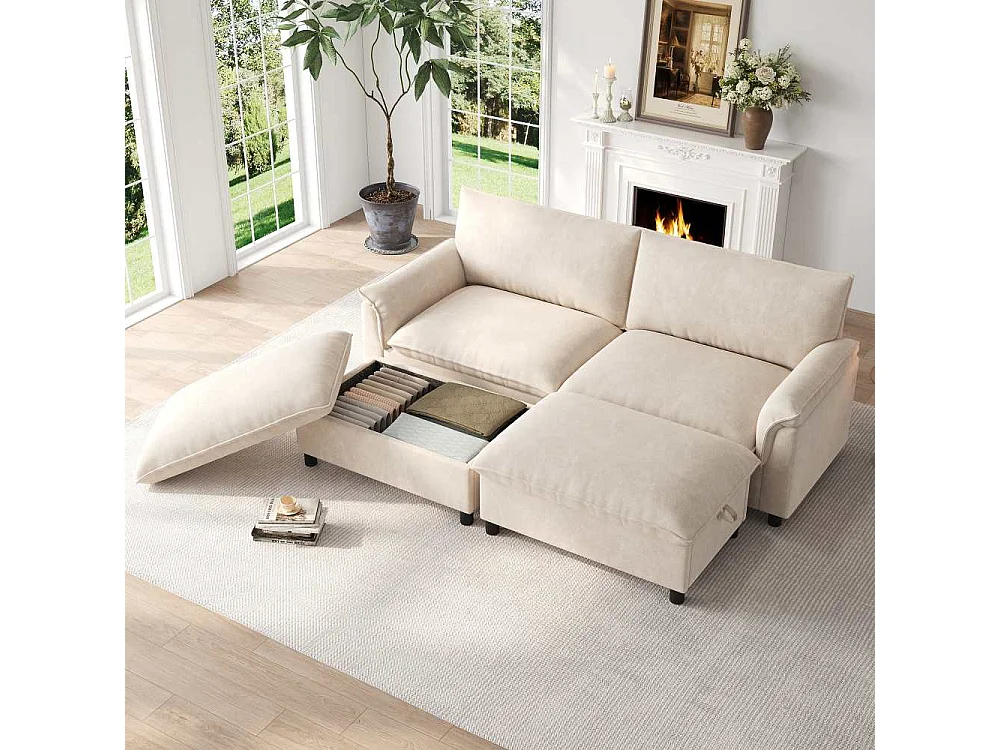 Cloud Modulares Chenille-Sofa mit mobilem Stauraum-Hocker und tiefem Sitz, 216*82*77 cm