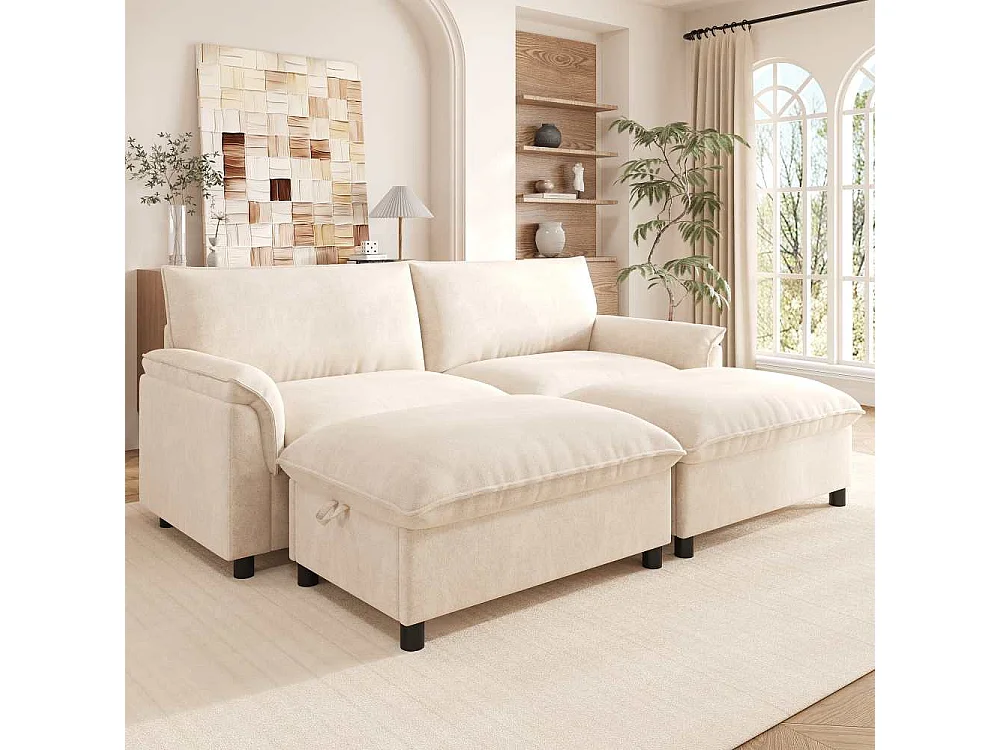 Cloud Modulares Chenille-Sofa mit mobilem Stauraum-Hocker und tiefem Sitz, 216*82*77 cm