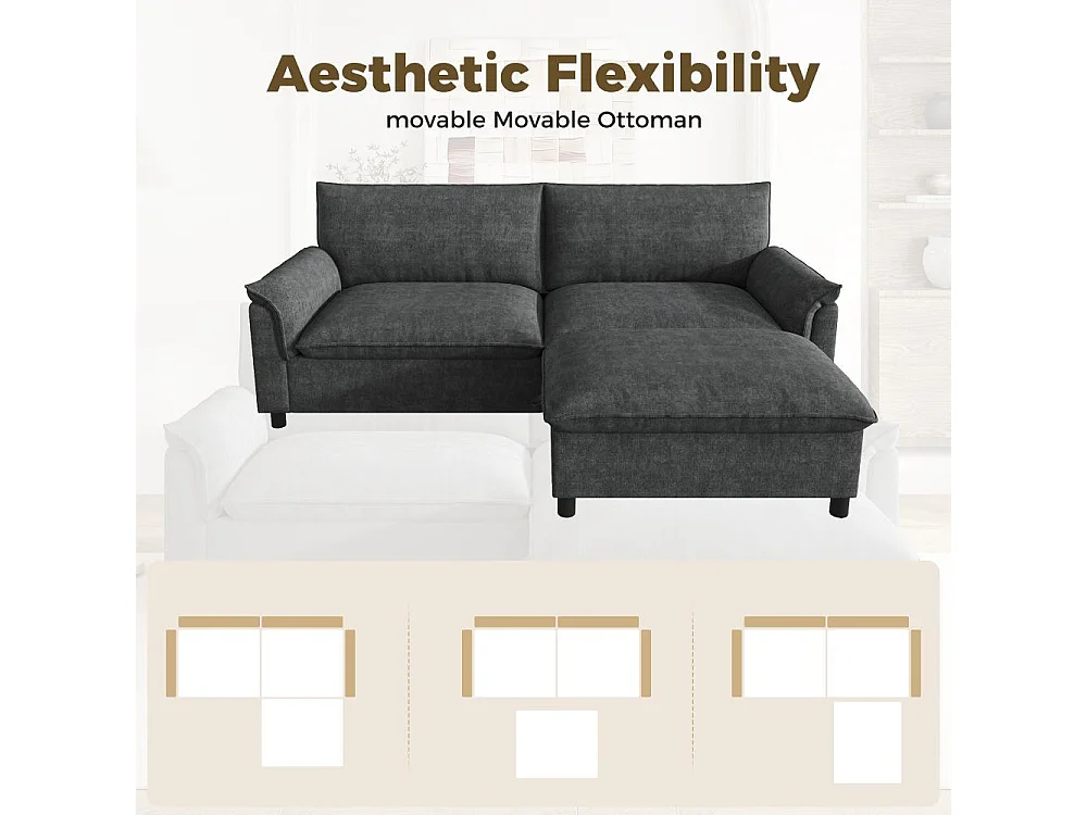 Canapé Cloud Modulable Chenille avec Pouf Mobile Rangement et Assise Profonde, 216*82*77cm