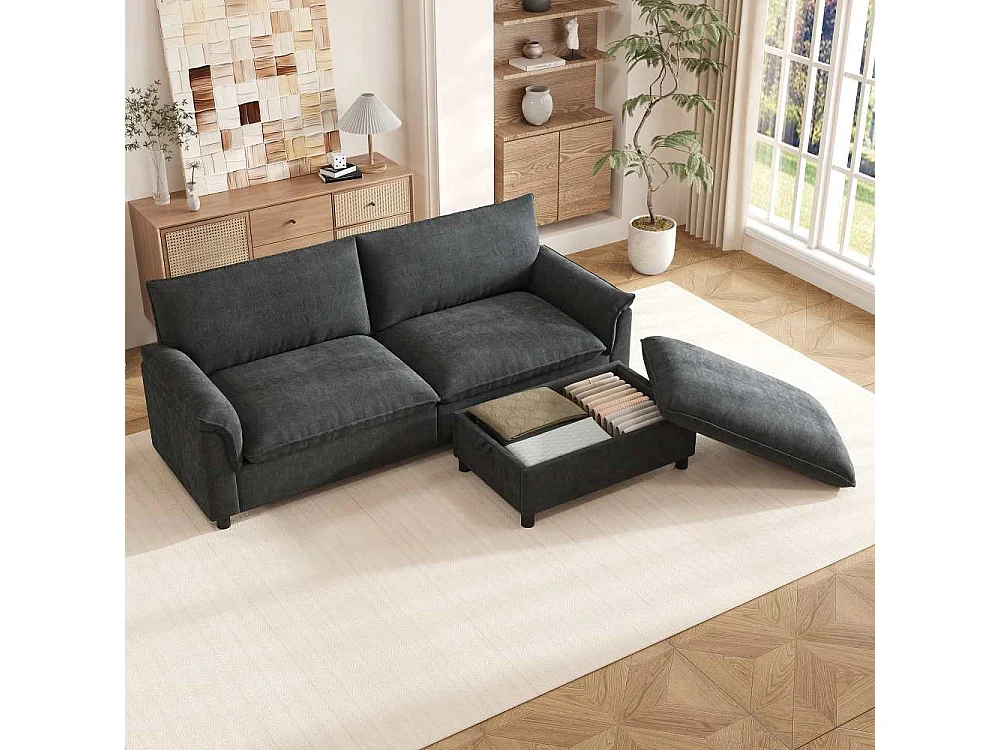 Canapé Cloud Modulable Chenille avec Pouf Mobile Rangement et Assise Profonde, 216*82*77cm
