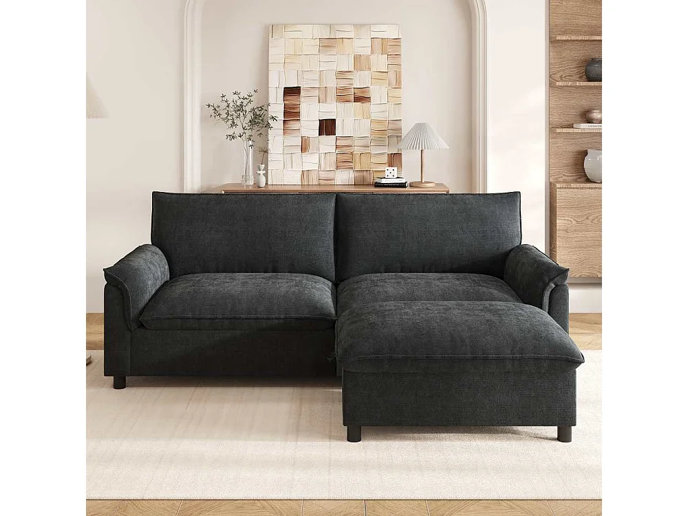 Canapé Cloud Modulable Chenille avec Pouf Mobile Rangement et Assise Profonde, 216*82*77cm