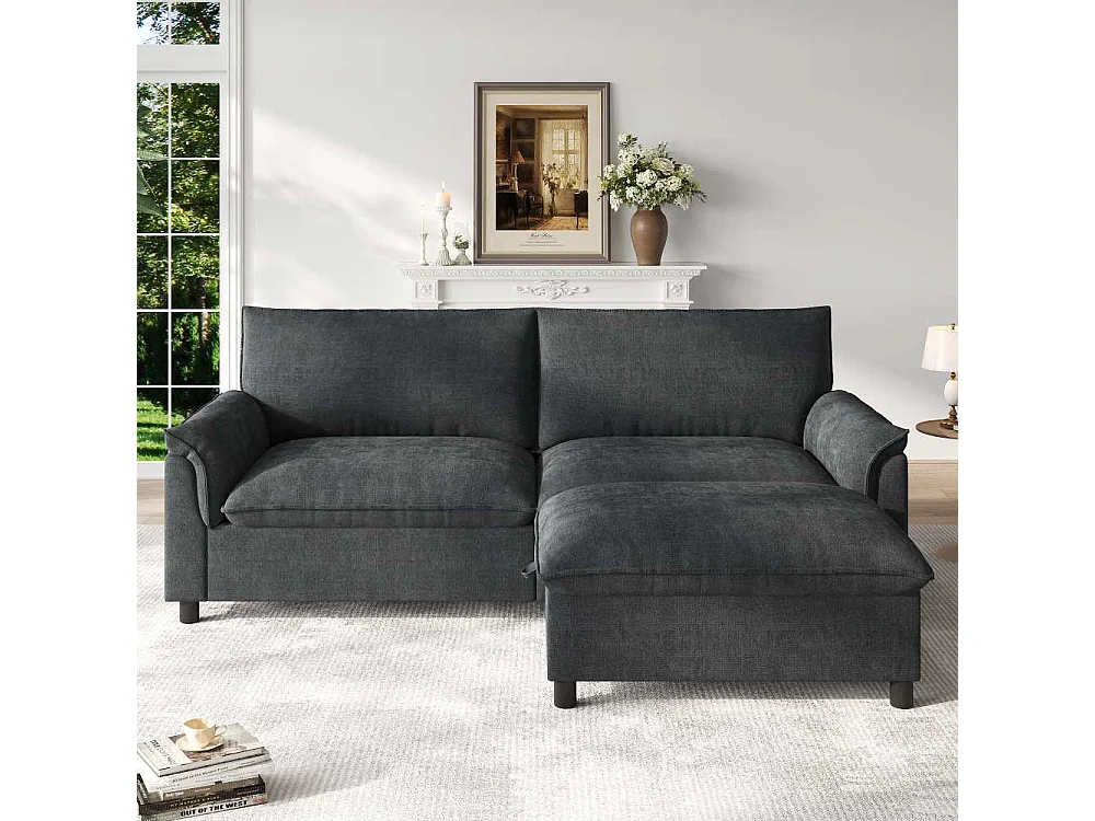 Canapé Cloud Modulable Chenille avec Pouf Mobile Rangement et Assise Profonde, 216*82*77cm