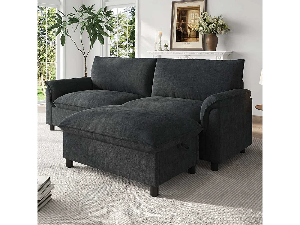 Canapé Cloud Modulable Chenille avec Pouf Mobile Rangement et Assise Profonde, 216*82*77cm
