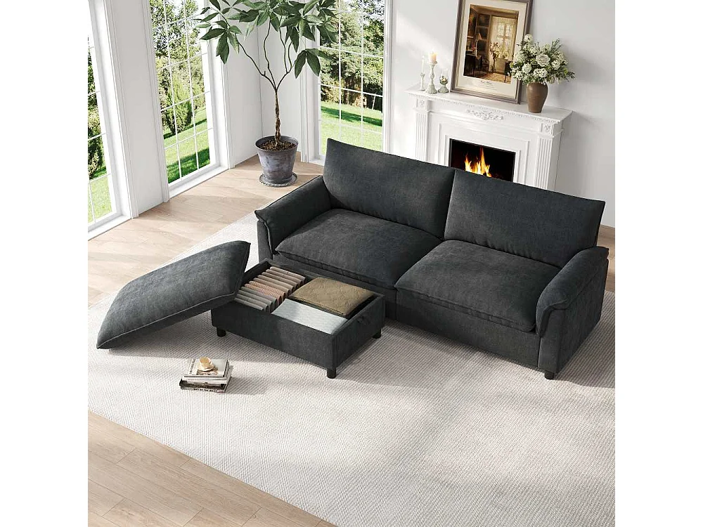 Canapé Cloud Modulable Chenille avec Pouf Mobile Rangement et Assise Profonde, 216*82*77cm