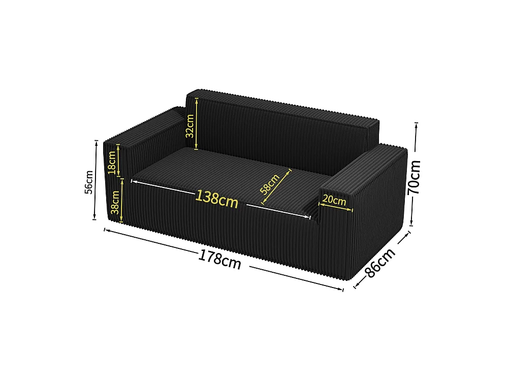 Modernes 2-Sitzer-Sofa aus Cord, bequemer tiefer Sitz für Wohnzimmer, Wohnung und Büro.