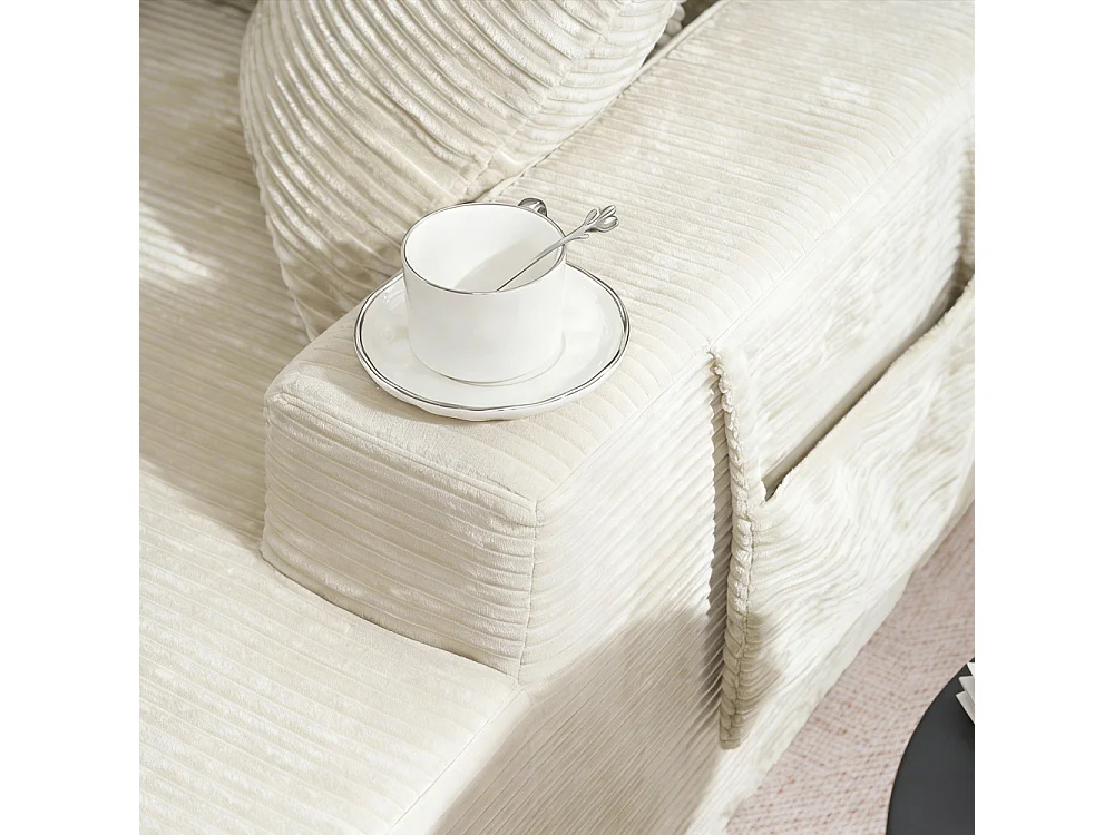 Cordsofa mit weichen Kissen, Seitentaschen, hochdichtem Schaumstoff und ohne Montage