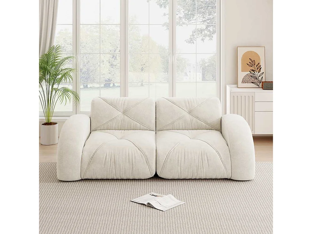 Sofa modulable sans cadre 2 places en mousse 32D haute densité tissu chenille doux design sans montage confort salon