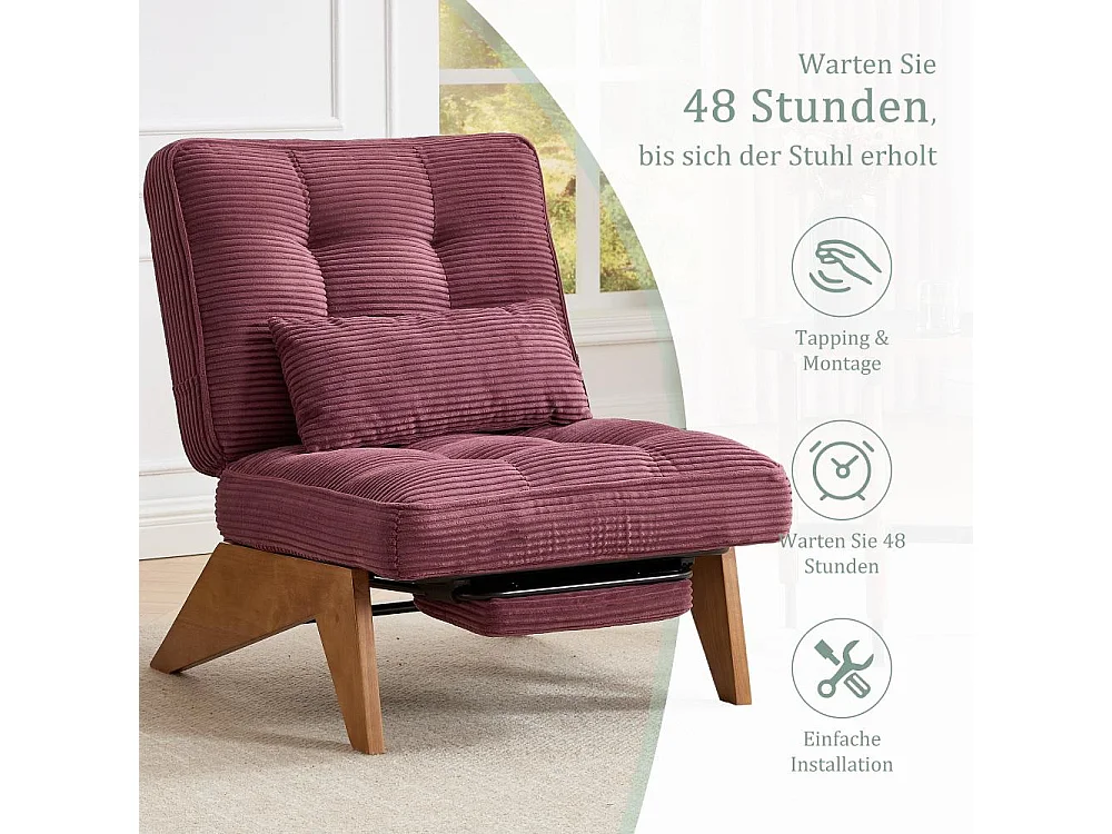 Fauteuil Lounge Réglable en Tissu avec Repose-Pieds, Coussin Lombaire et Pieds en Bois pour Salon, Chambre
