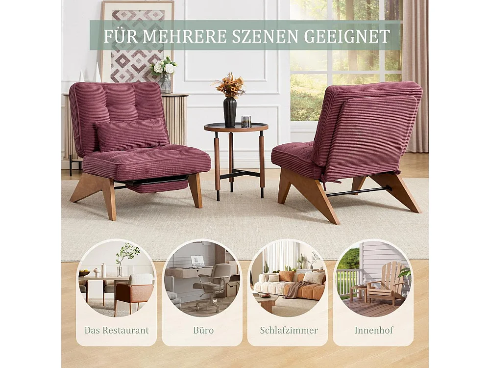 Fauteuil Lounge Réglable en Tissu avec Repose-Pieds, Coussin Lombaire et Pieds en Bois pour Salon, Chambre