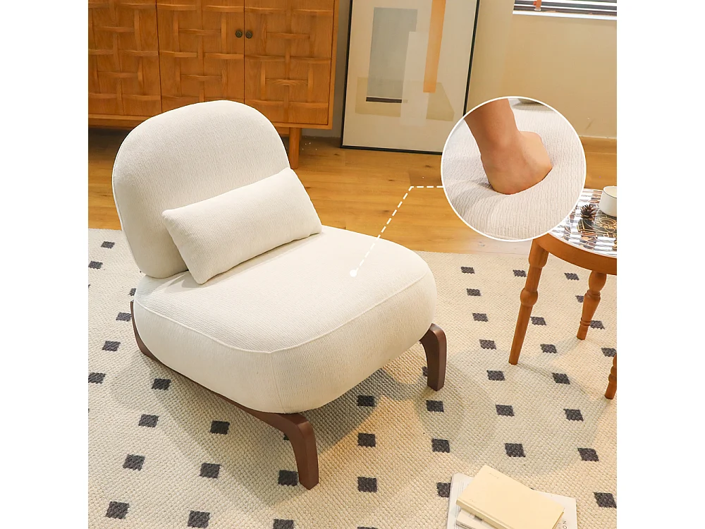 Poltrona d’accento moderna in velluto, gambe in legno massello, sedia da lettura senza braccioli confortevole