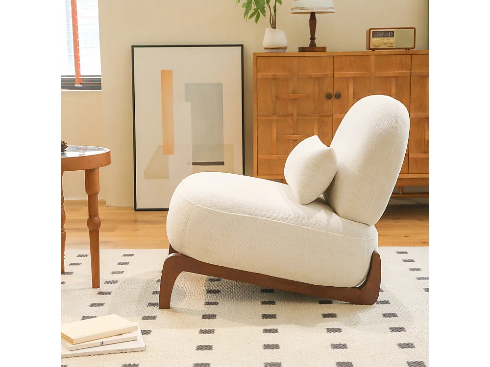 Poltrona d’accento moderna in velluto, gambe in legno massello, sedia da lettura senza braccioli confortevole