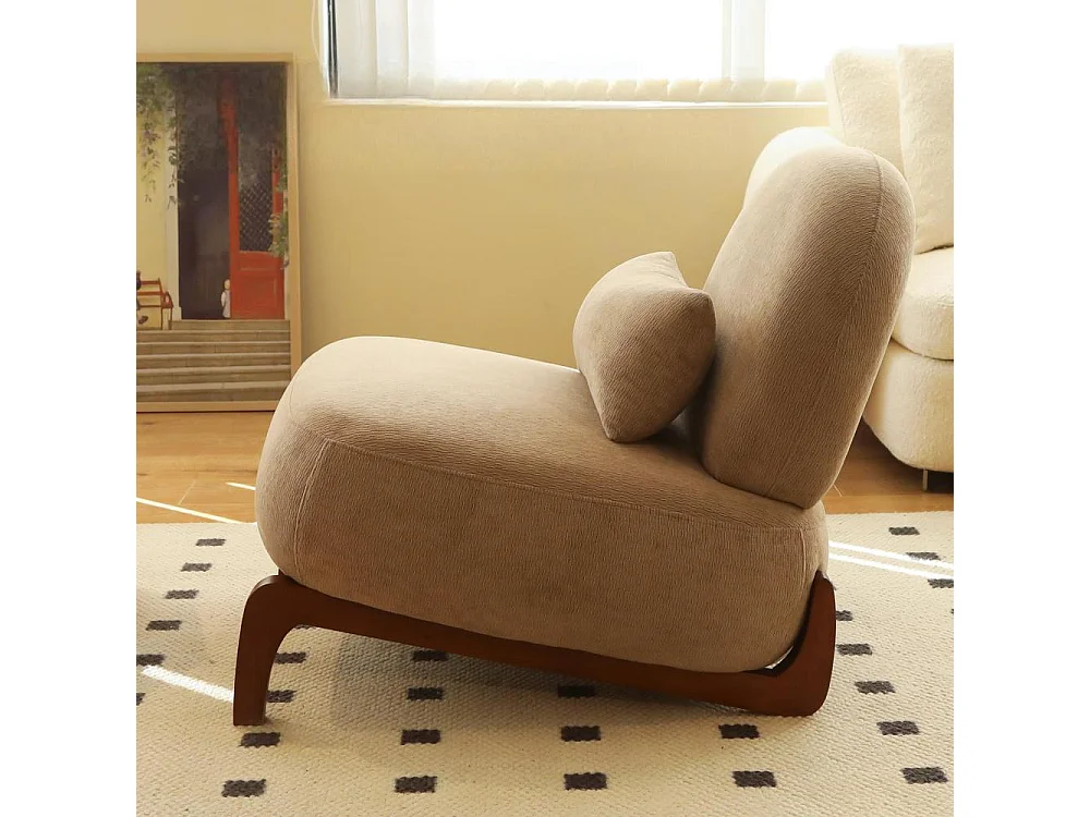 Fauteuil d'appoint en velours moderne, pieds en bois massif, chaise de lecture sans accoudoirs confortable