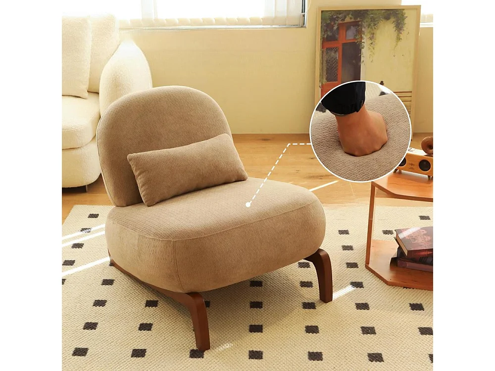 Fauteuil d'appoint en velours moderne, pieds en bois massif, chaise de lecture sans accoudoirs confortable