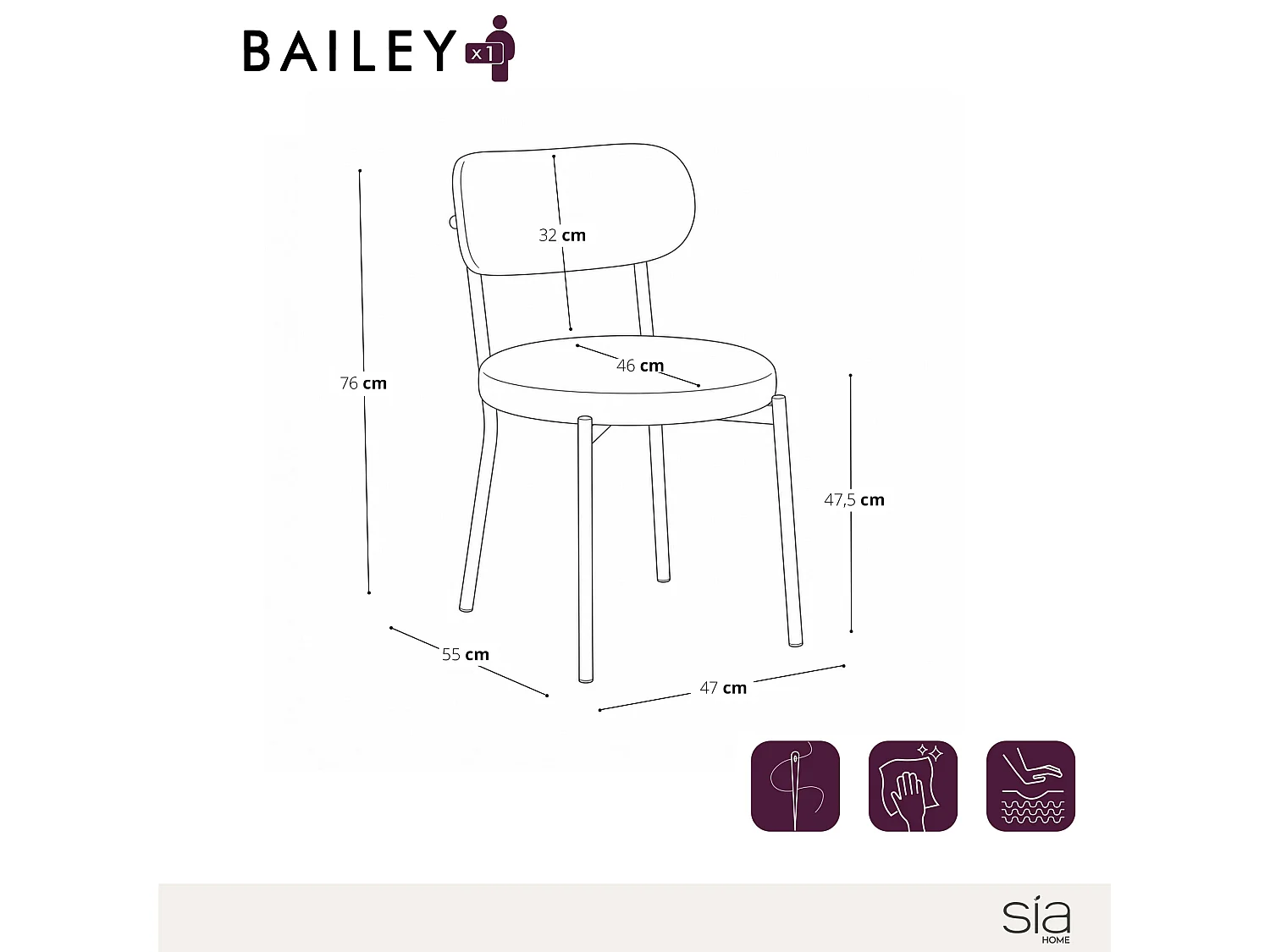 Lot de 2 chaises BAILEY en tissu tramé toucher doux crème