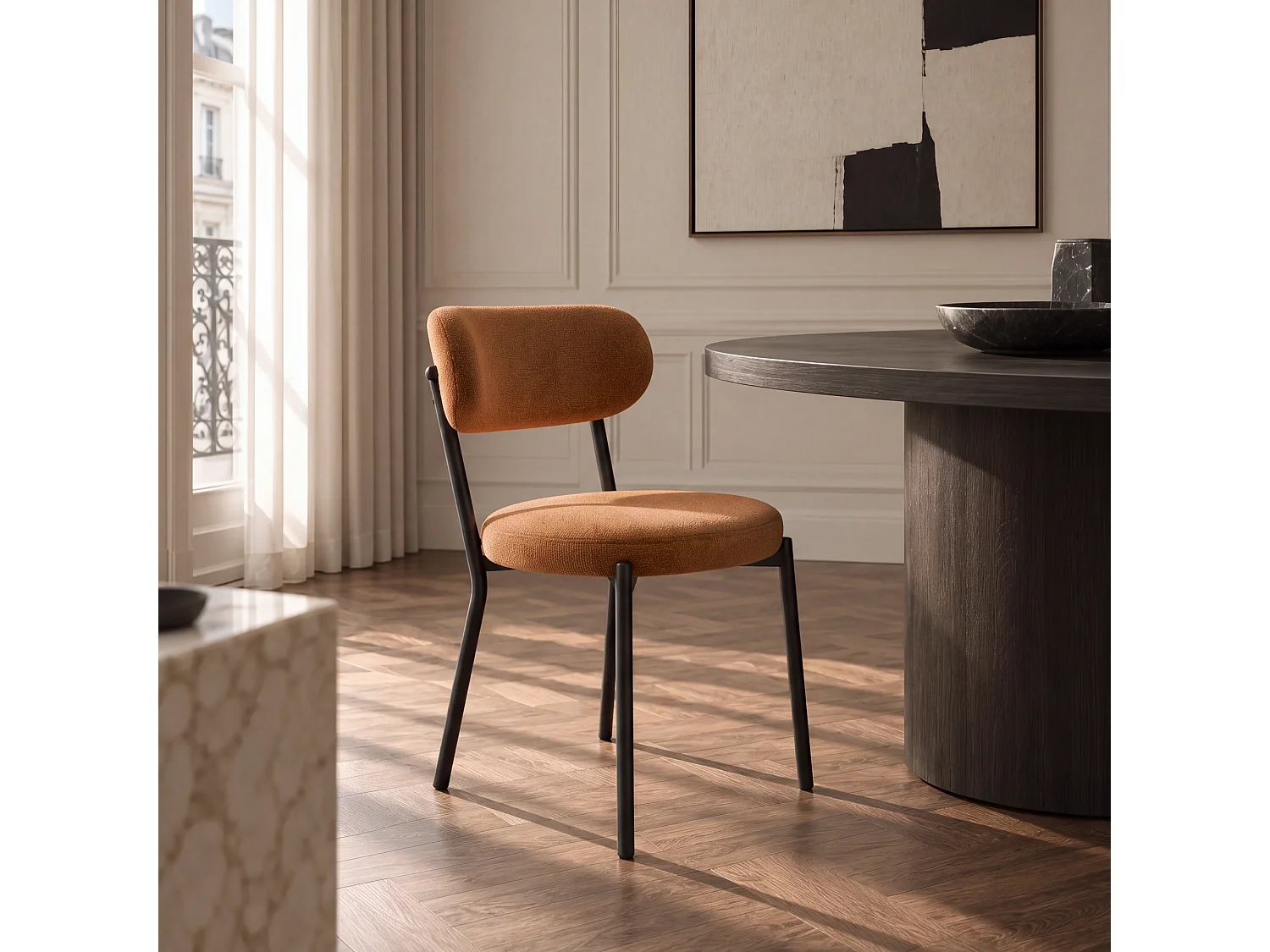 Lot de 2 chaises BAILEY en tissu tramé toucher doux terracotta