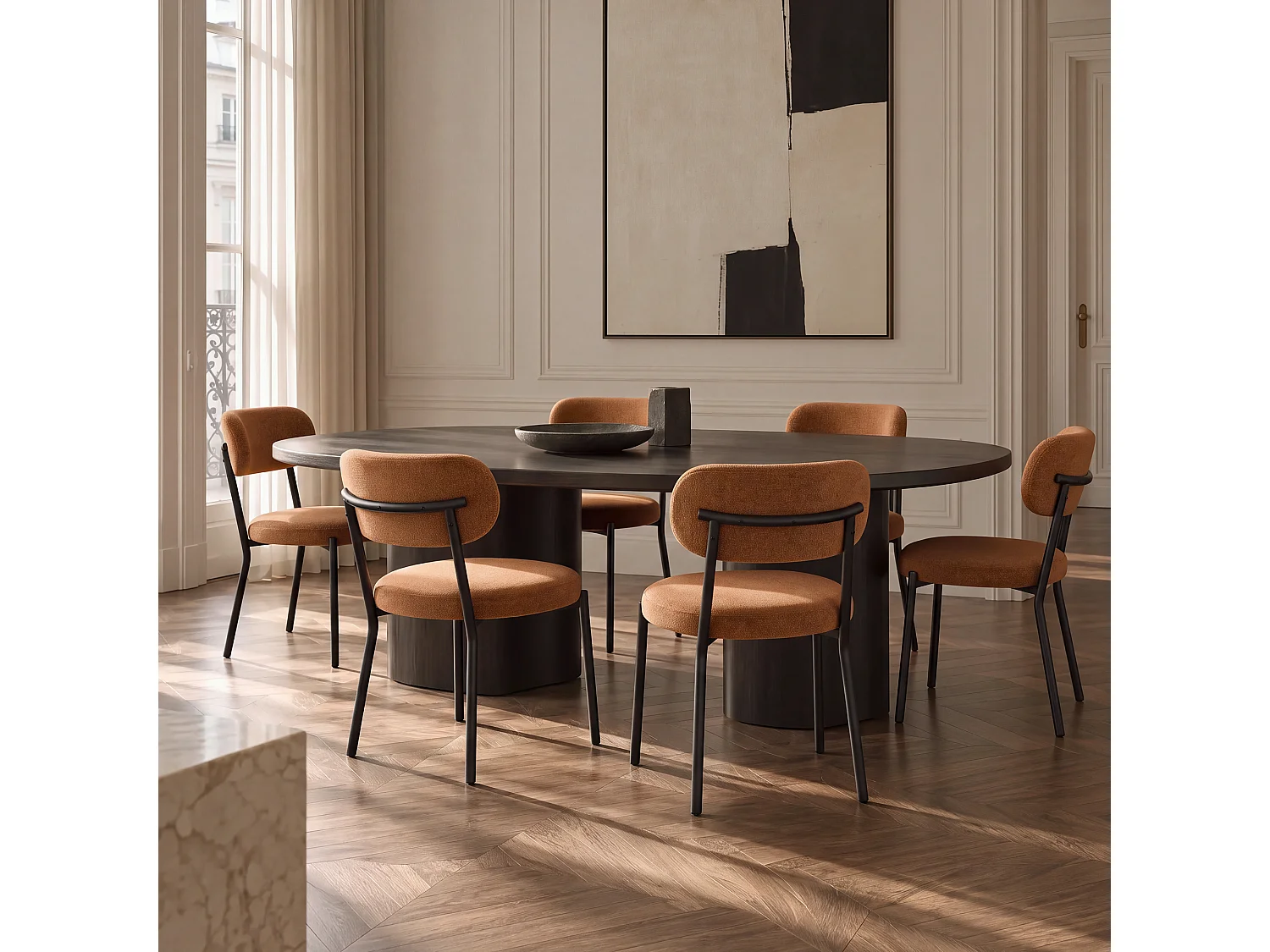 Lot de 2 chaises BAILEY en tissu tramé toucher doux terracotta
