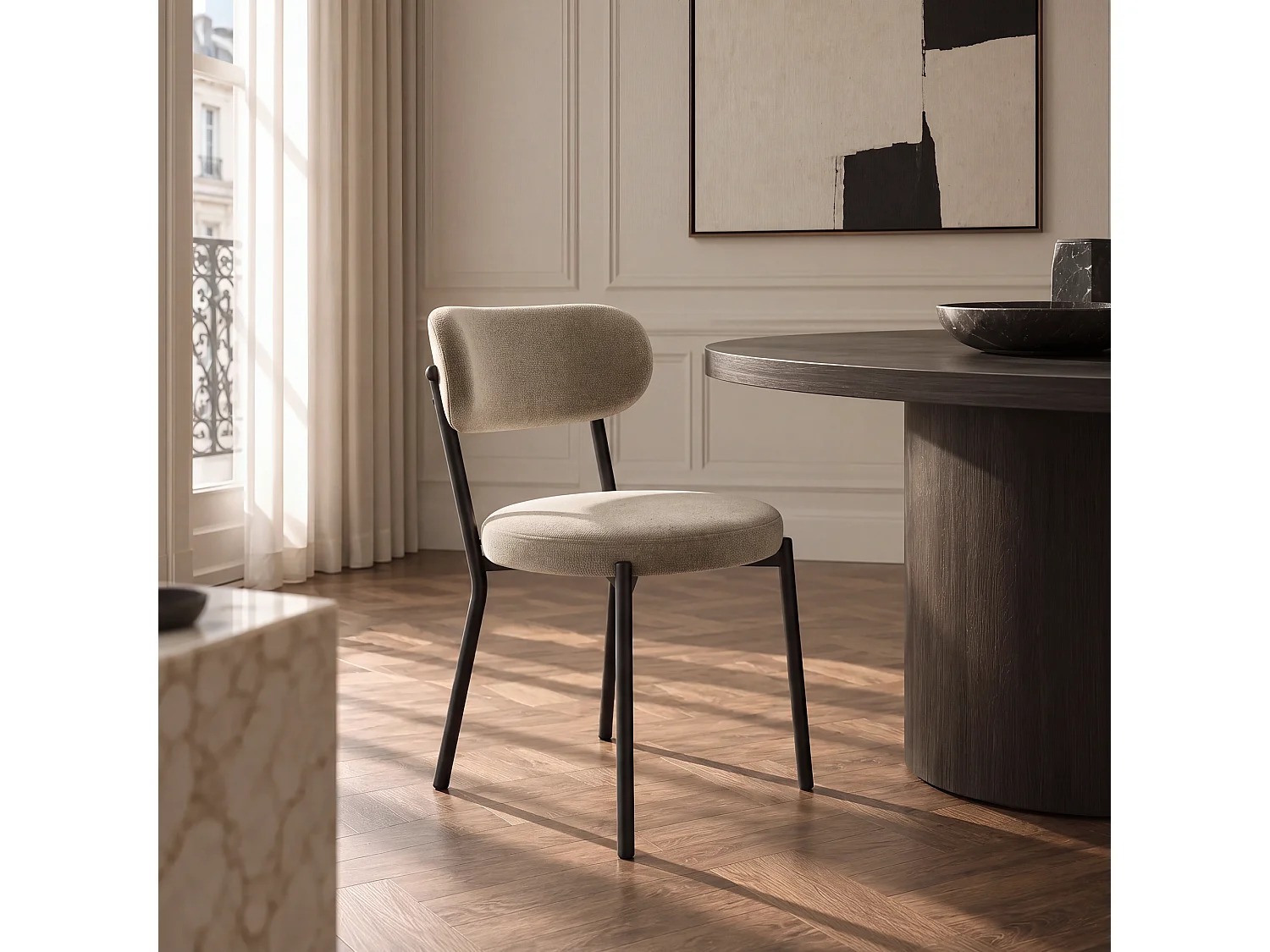 Lot de 2 chaises BAILEY en tissu tramé toucher doux taupe