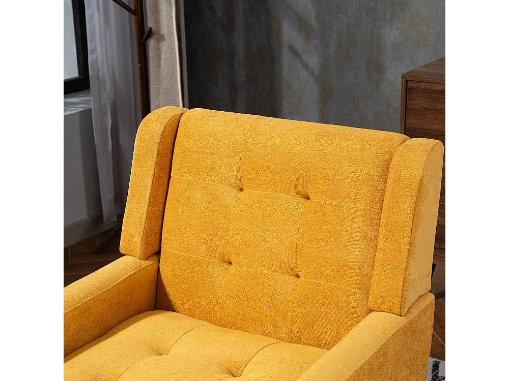 Fauteuil en cuir suédé à boutons – Siège Mid-Century avec mousse haute densité et pieds en bois massif pour salon et chambre