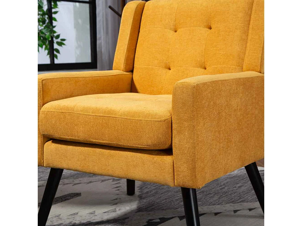Fauteuil en cuir suédé à boutons – Siège Mid-Century avec mousse haute densité et pieds en bois massif pour salon et chambre