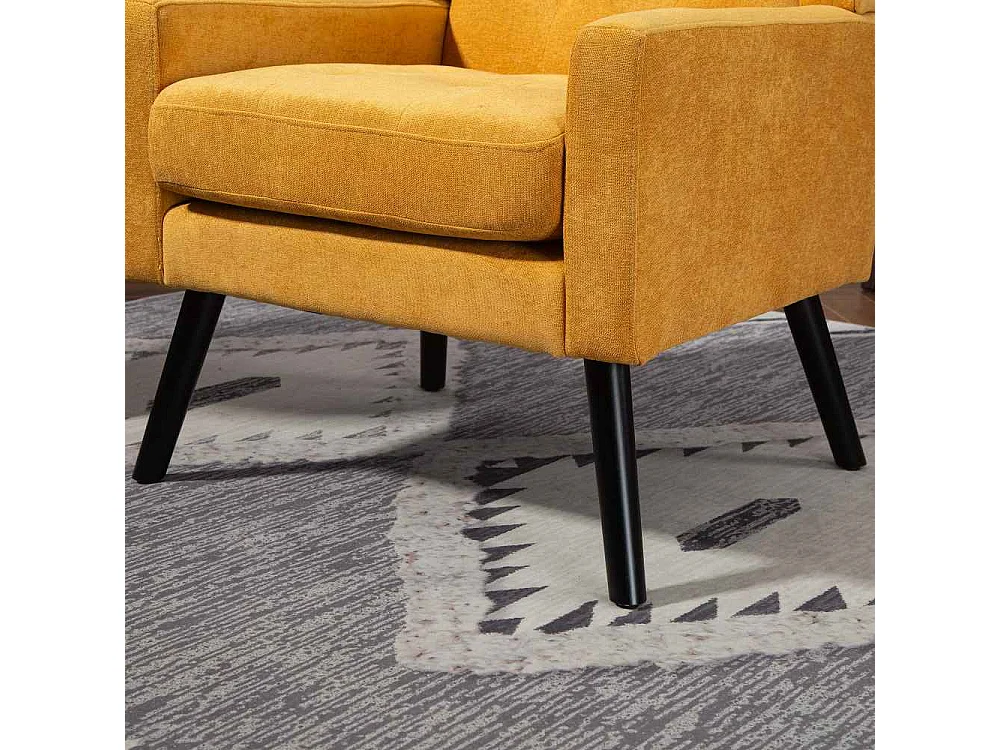 Fauteuil en cuir suédé à boutons – Siège Mid-Century avec mousse haute densité et pieds en bois massif pour salon et chambre