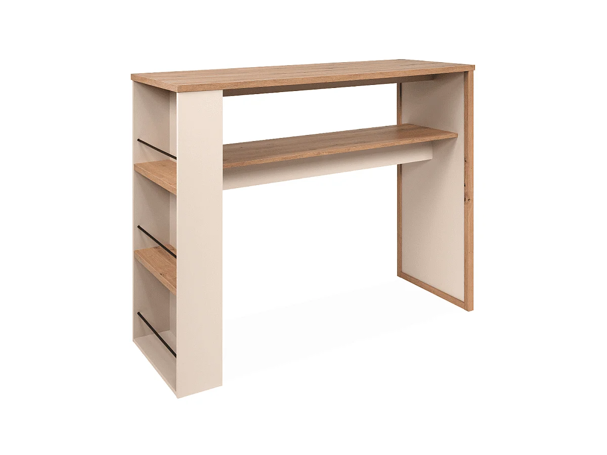 Table de bar 4 niches effet chêne et cachemire L110 cm - NOLAN