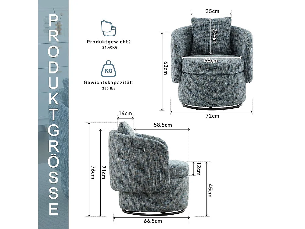360°-Drehsessel mit verstecktem Stauraum, weichem Kissen, moderner Chenille-Sessel für Wohnzimmer, Schlafzimmer und Leseecke