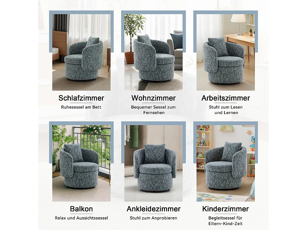 360°-Drehsessel mit verstecktem Stauraum, weichem Kissen, moderner Chenille-Sessel für Wohnzimmer, Schlafzimmer und Leseecke