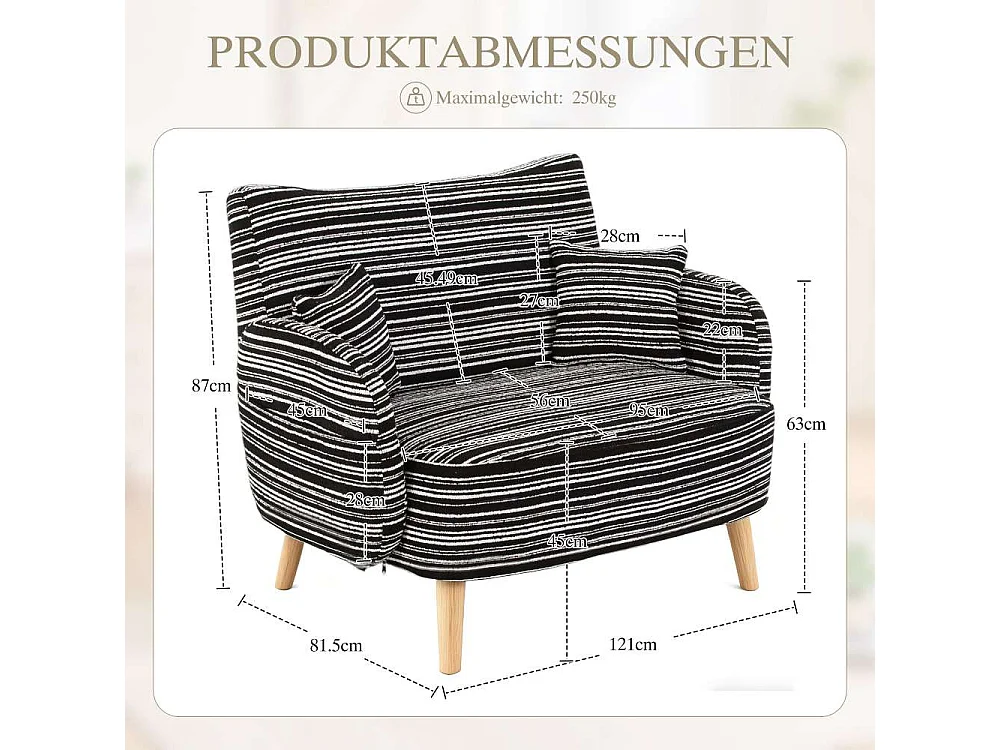 Canapé Moderne Deux Places Confortable avec Accoudoirs, Coussin et Poches Latérales pour Petits Espaces