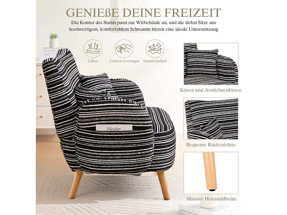 Canapé Moderne Deux Places Confortable avec Accoudoirs, Coussin et Poches Latérales pour Petits Espaces