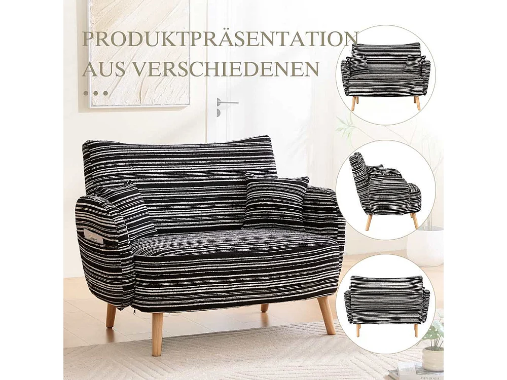 Canapé Moderne Deux Places Confortable avec Accoudoirs, Coussin et Poches Latérales pour Petits Espaces