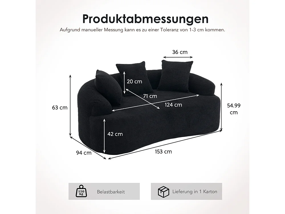 2-Sitzer-Modulsofa aus weichem Chenille, modernes geschwungenes Design mit Kissen, kompakter Komfort