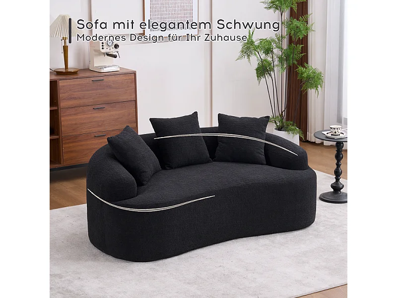 2-Sitzer-Modulsofa aus weichem Chenille, modernes geschwungenes Design mit Kissen, kompakter Komfort
